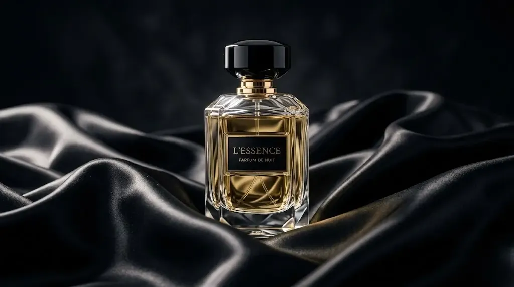 عکاسی تبلیغاتی عطر روی پارچه ساتن