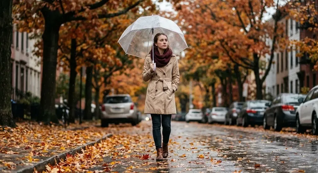 قدم زدن در خیابان خیس پاییزی ژستی خاص برای عکاسی