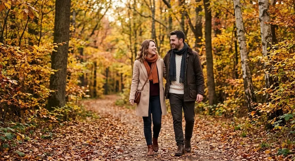 قدم زدن دو نفره در جنگ ایده ای زیبا برای عکاسی پاییزی